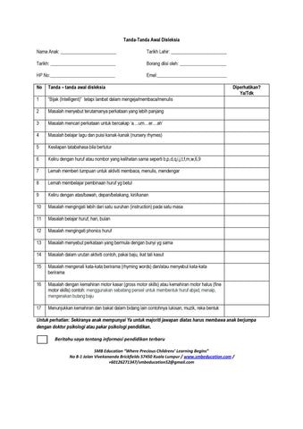 Disleksia Checklist